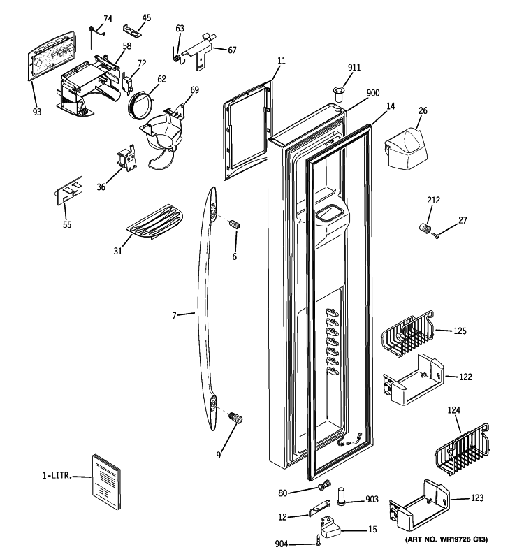 FREEZER DOOR Diagram and Parts List for PSC23SHTISS  General Electric Refrigerator
