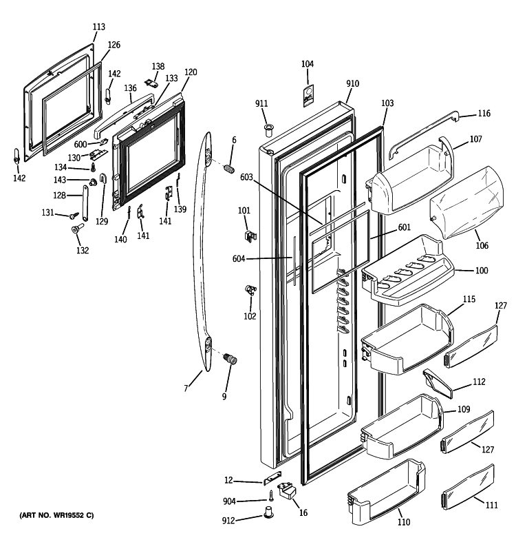 FRESH FOOD DOOR Diagram and Parts List for PSC23SHTISS  General Electric Refrigerator