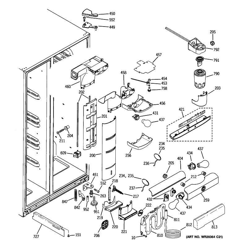 FRESH FOOD SECTION Diagram and Parts List for PSC23SHTISS  General Electric Refrigerator