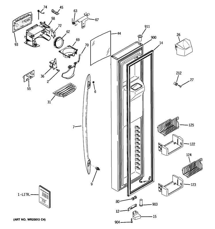 FREEZER DOOR Diagram and Parts List for PSCS3VGXCFSS  General Electric Refrigerator