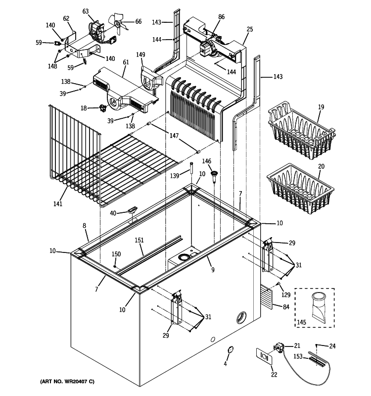 CABINET Diagram and Parts List for FCF14SUAWW  General Electric Freezer