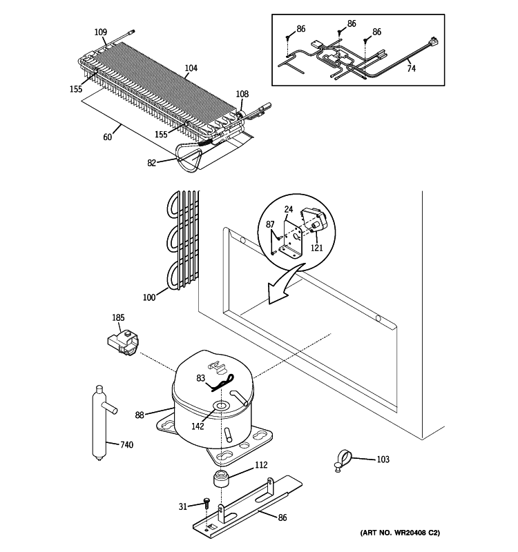 UNIT PARTS Diagram and Parts List for FCF14SUAWW  General Electric Freezer