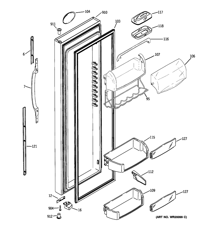 FRESH FOOD DOOR Diagram and Parts List for HSK27MGWHCCC  Hotpoint Refrigerator