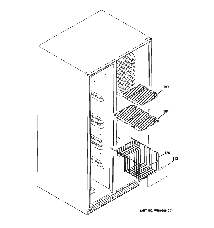 FREEZER SHELVES Diagram and Parts List for GCE23LHWGFSS  General Electric Refrigerator