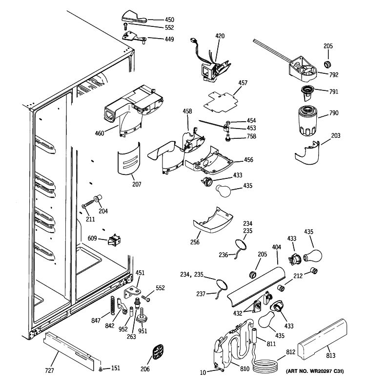 FRESH FOOD SECTION Diagram and Parts List for GCE23LHWGFSS  General Electric Refrigerator