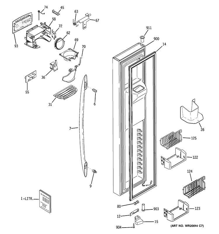 FREEZER DOOR Diagram and Parts List for PSS26NSWASS  General Electric Refrigerator