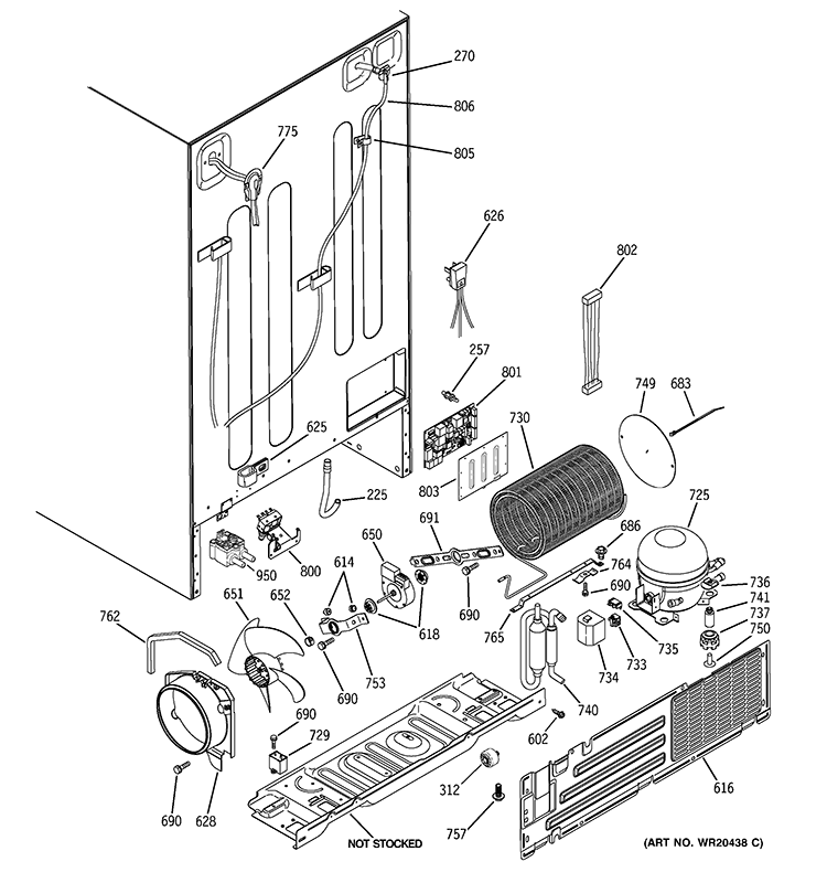 SEALED SYSTEM & MOTHER BOARD Diagram and Parts List for PSS26NSWASS  General Electric Refrigerator
