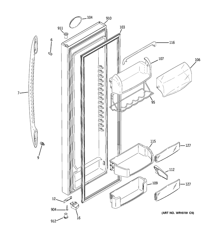 FRESH FOOD DOOR Diagram and Parts List for PSS26NSWASS  General Electric Refrigerator