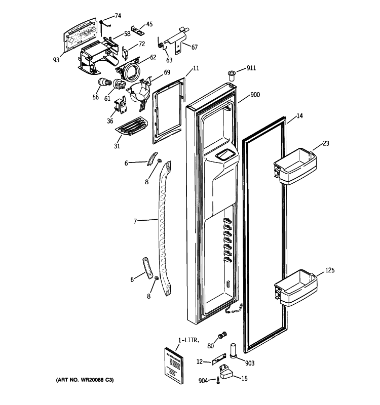 FREEZER DOOR Diagram and Parts List for GCE21LGWHFBB  General Electric Refrigerator
