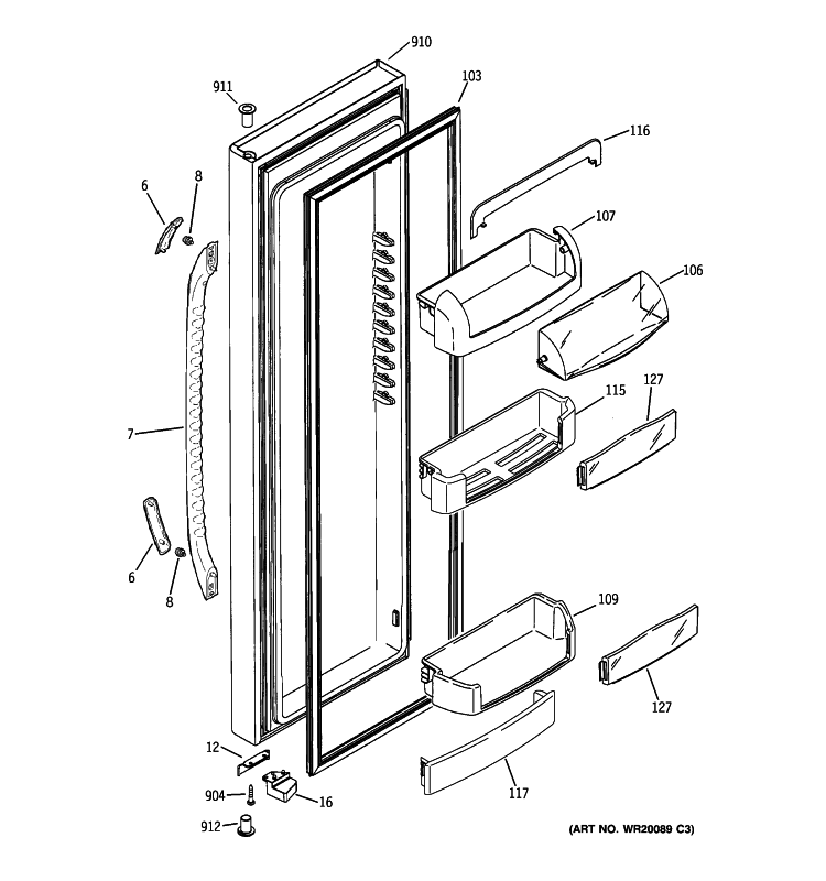 FRESH FOOD DOOR Diagram and Parts List for GCE21LGWHFBB  General Electric Refrigerator
