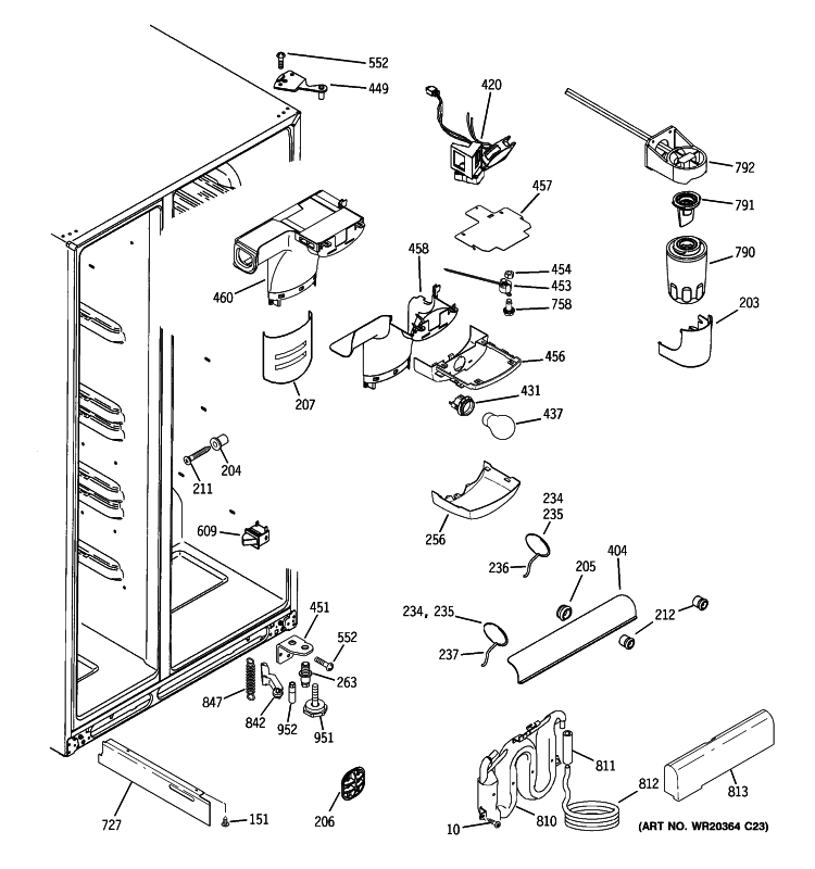FRESH FOOD SECTION Diagram and Parts List for GCE21LGWHFBB  General Electric Refrigerator