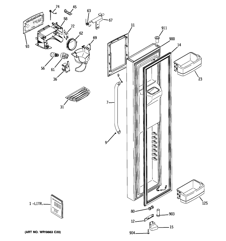 FREEZER DOOR Diagram and Parts List for GCE21LGWHFSS  General Electric Refrigerator