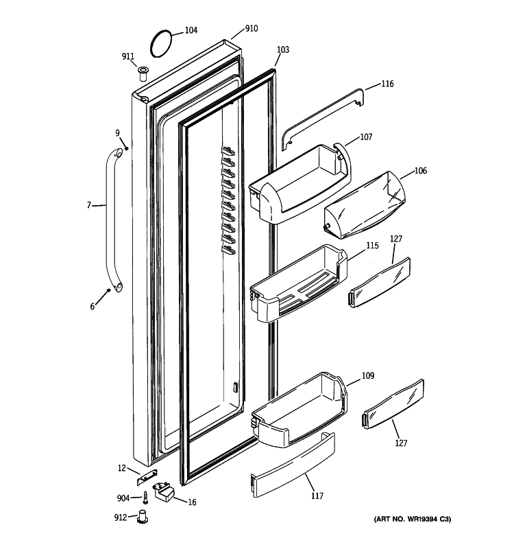 FRESH FOOD DOOR Diagram and Parts List for GCE21LGWHFSS  General Electric Refrigerator