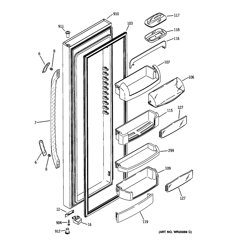 FRESH FOOD DOOR Diagram and Parts List for GCE21MGTIFWW  General Electric Refrigerator