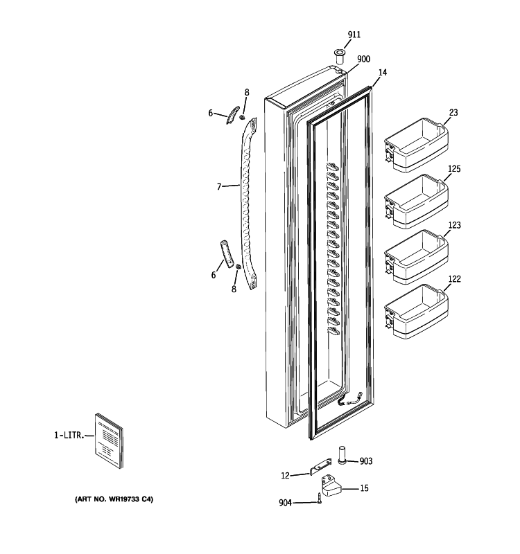 FREEZER DOOR Diagram and Parts List for GCE23LBWHFWW  General Electric Refrigerator