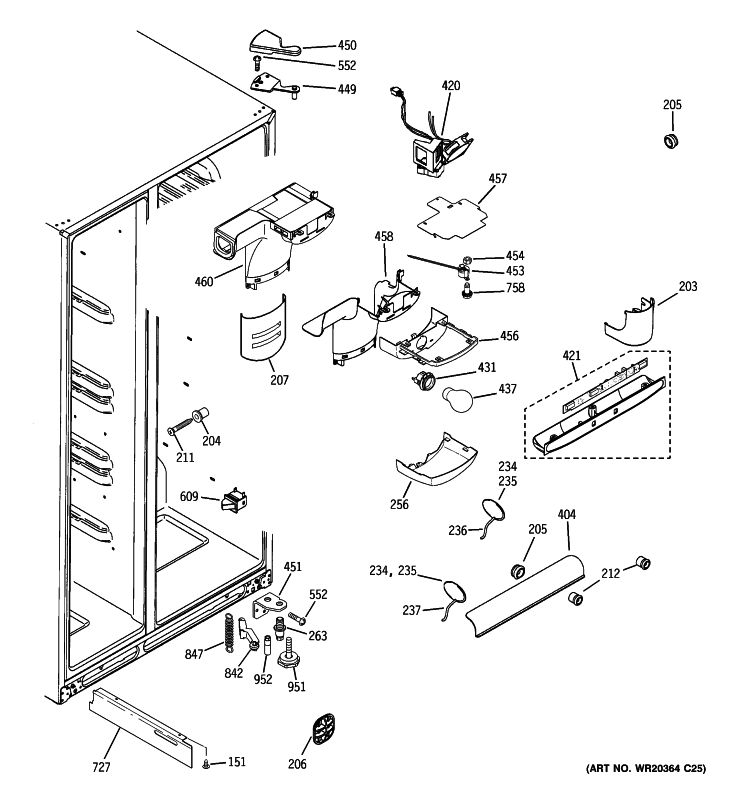 FRESH FOOD SECTION Diagram and Parts List for GCE23LBWHFWW  General Electric Refrigerator