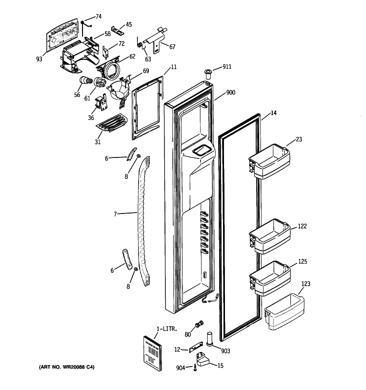 FREEZER DOOR Diagram and Parts List for GSE25MGTICWW  General Electric Refrigerator