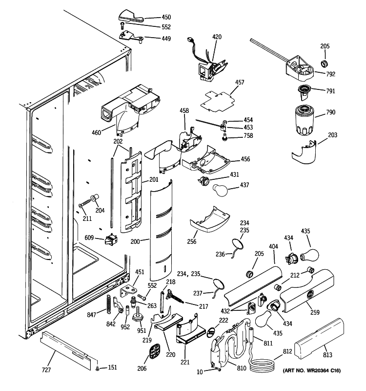 FRESH FOOD SECTION Diagram and Parts List for GSE25MGTICWW  General Electric Refrigerator