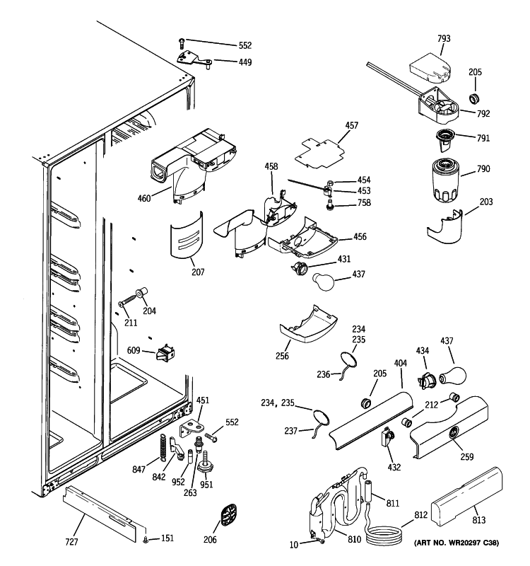 FRESH FOOD SECTION Diagram and Parts List for GSHF5PGXCEWW  General Electric Refrigerator