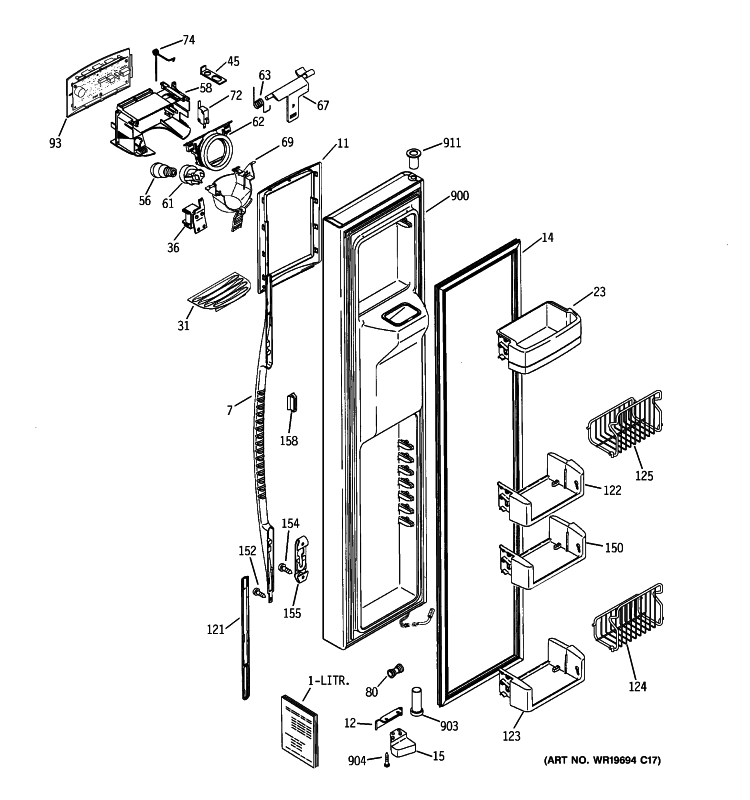 FREEZER DOOR Diagram and Parts List for PCE23NHTIFBB  General Electric Refrigerator