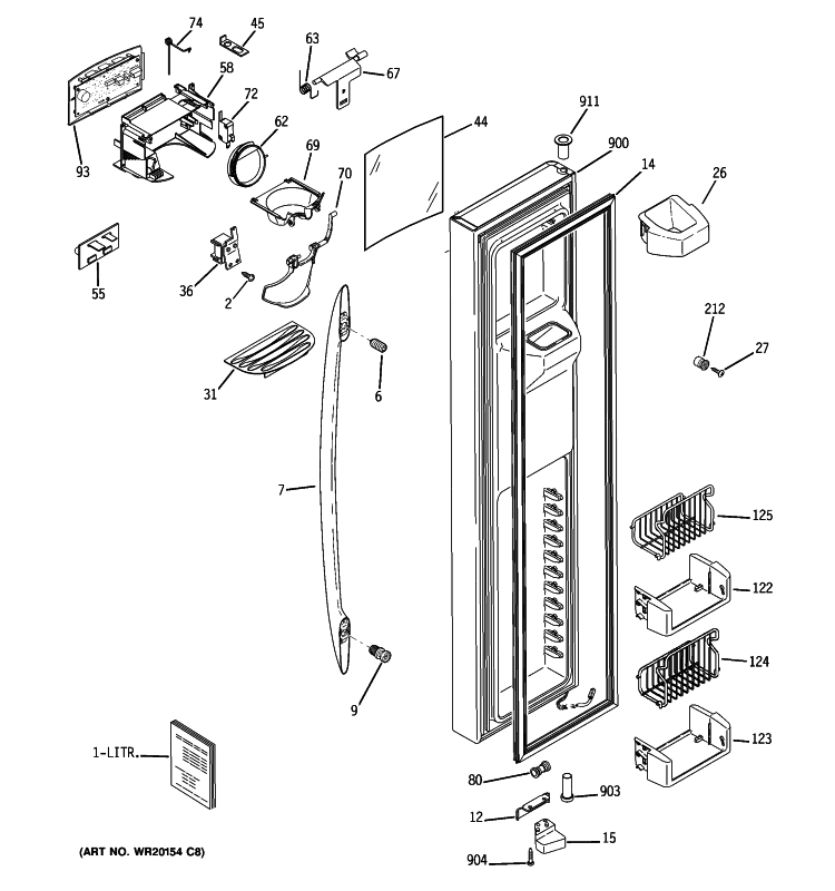 FREEZER DOOR Diagram and Parts List for PSDS3YGXCFSS  General Electric Refrigerator