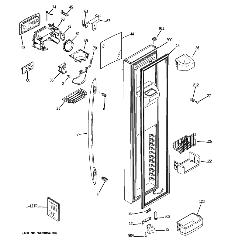 FREEZER DOOR Diagram and Parts List for PSDS5YGXCFSS  General Electric Refrigerator