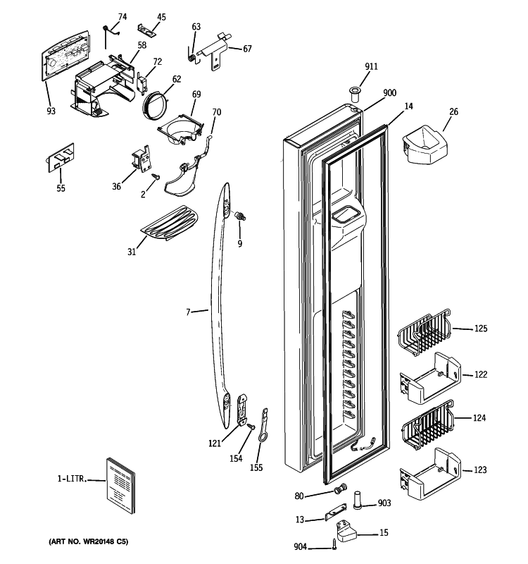 FREEZER DOOR Diagram and Parts List for PSHF6YGXCDBB  General Electric Refrigerator