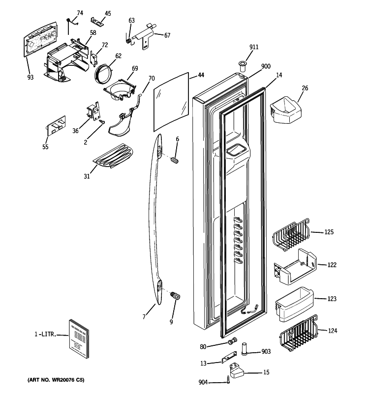 FREEZER DOOR Diagram and Parts List for PSHS6YGXCDSS  General Electric Refrigerator
