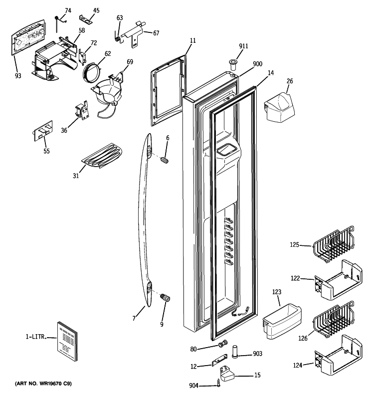 FREEZER DOOR Diagram and Parts List for PSS23MSWASS  General Electric Refrigerator