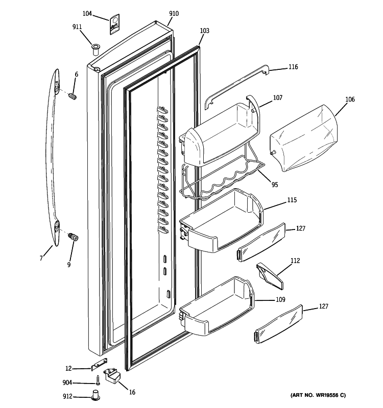 FRESH FOOD DOOR Diagram and Parts List for PSS23MSWASS  General Electric Refrigerator