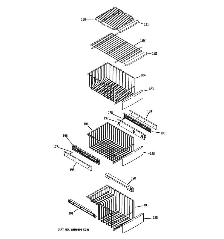 FREEZER SHELVES Diagram and Parts List for PSS23MSWASS  General Electric Refrigerator