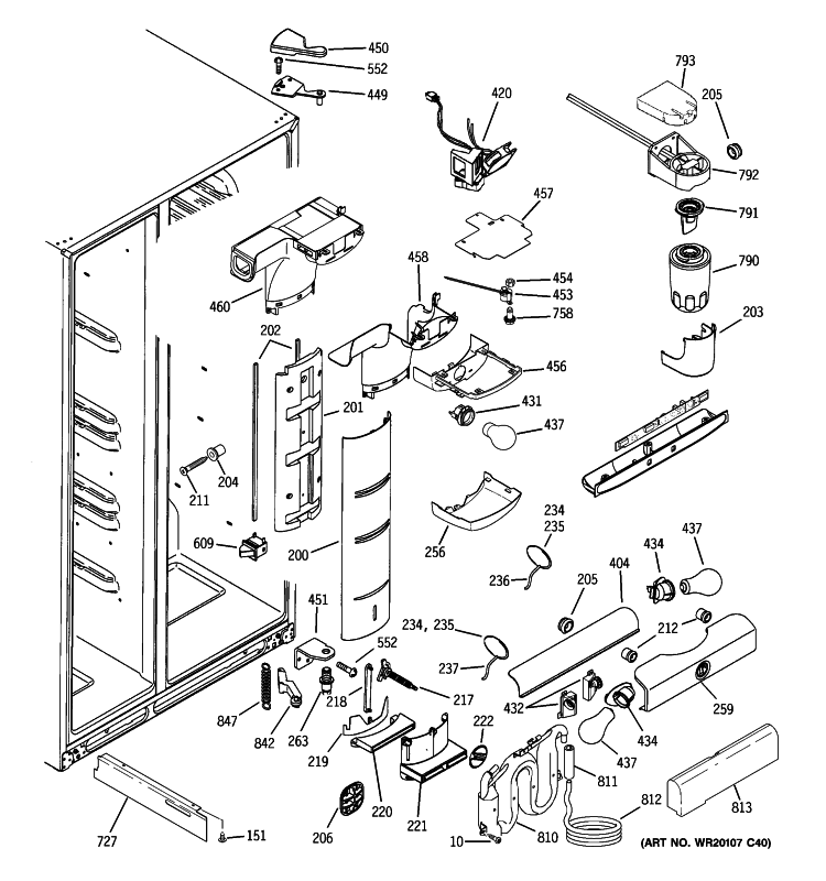 FRESH FOOD SECTION Diagram and Parts List for PSS23MSWASS  General Electric Refrigerator