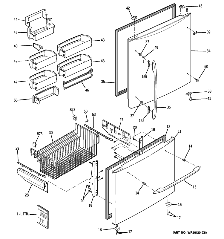 DOORS Diagram and Parts List for PDCE1NBWCDWW  General Electric Refrigerator