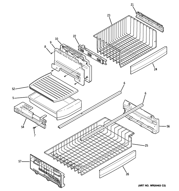FREEZER SHELVES Diagram and Parts List for PDCS1NBXCLSS  General Electric Refrigerator