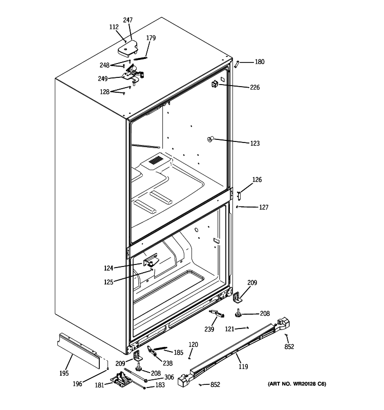 CASE PARTS Diagram and Parts List for PDCS1NBXCLSS  General Electric Refrigerator