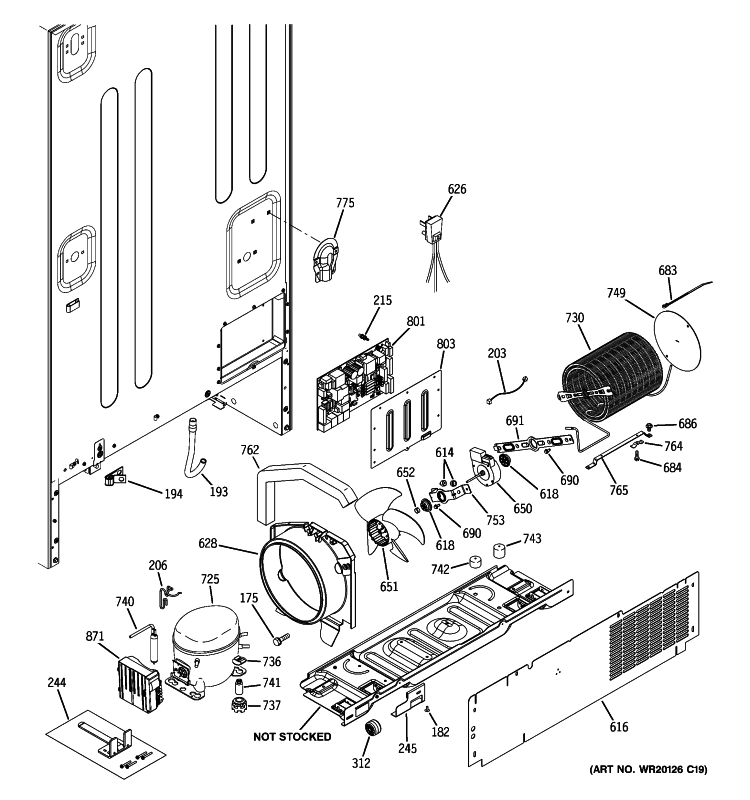 MACHINE COMPARTMENT Diagram and Parts List for PDCS1NBXCLSS  General Electric Refrigerator