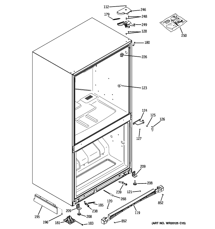 CASE PARTS Diagram and Parts List for PDSE5NBWCDWW  General Electric Refrigerator