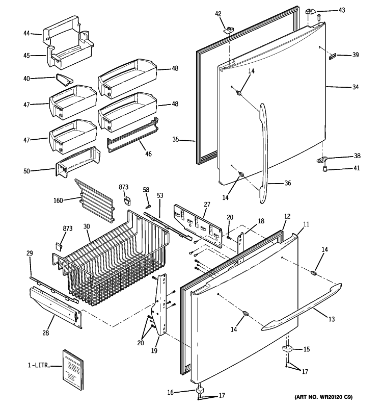 DOORS Diagram and Parts List for PDSE5NBWCDSS  General Electric Refrigerator