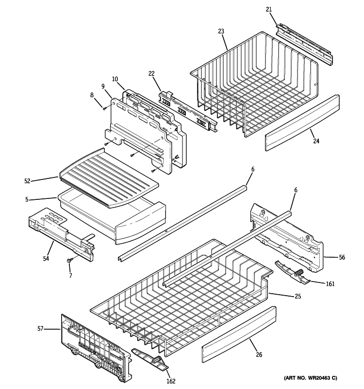 FREEZER SHELVES Diagram and Parts List for PDSE5NBWCDSS  General Electric Refrigerator