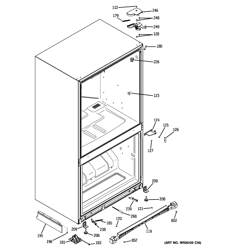 CASE PARTS Diagram and Parts List for PDSE5NBWCDSS  General Electric Refrigerator