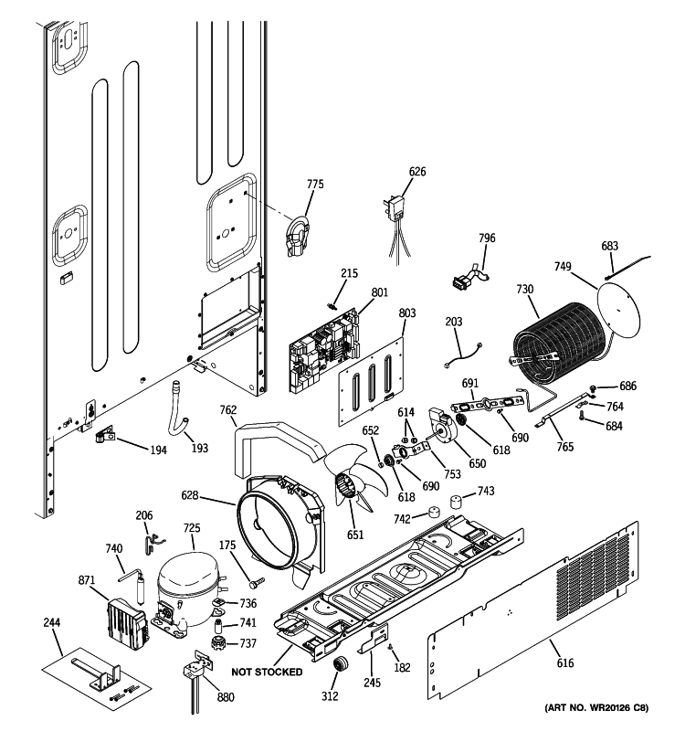 MACHINE COMPARTMENT Diagram and Parts List for PDSE5NBWCDSS  General Electric Refrigerator