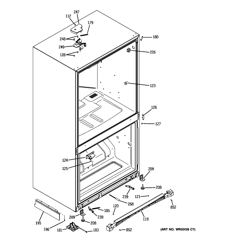 CASE PARTS Diagram and Parts List for PDSS5NBXCLSS  General Electric Refrigerator