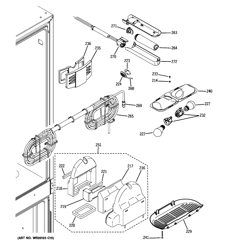 FRESH FOOD SECTION Diagram and Parts List for PFCF1NJXCWW  General Electric Refrigerator