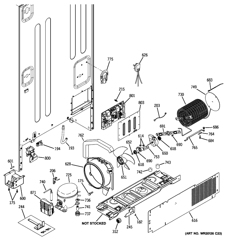 MACHINE COMPARTMENT Diagram and Parts List for PFCF1PJXCWW  General Electric Refrigerator