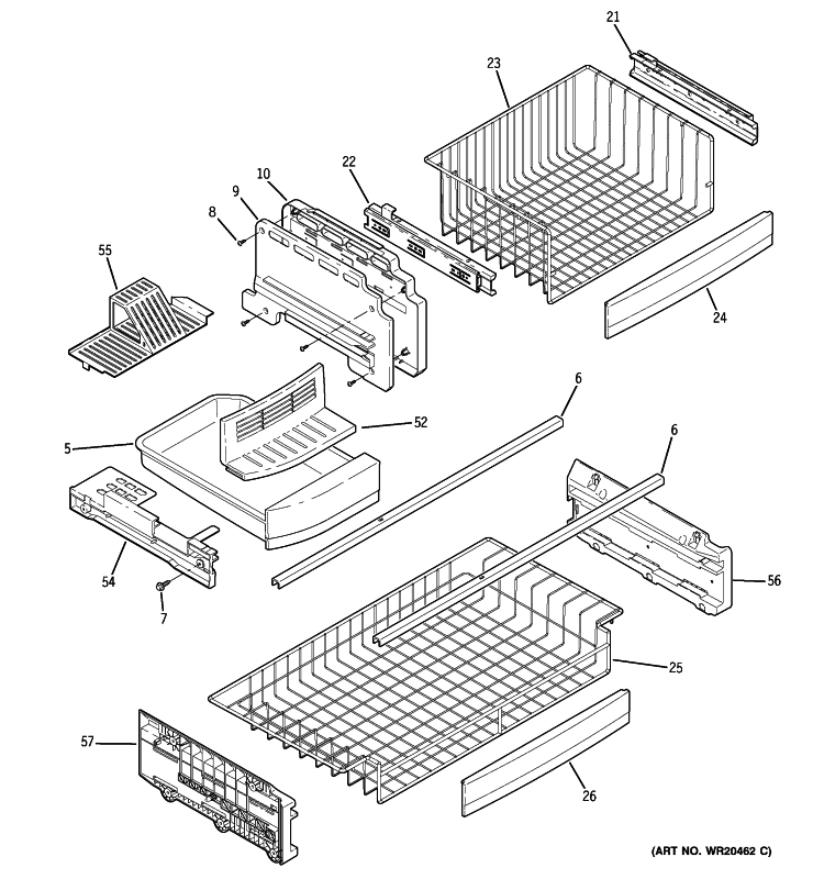 FREEZER SHELVES Diagram and Parts List for PFSF5NJXCWW  General Electric Refrigerator
