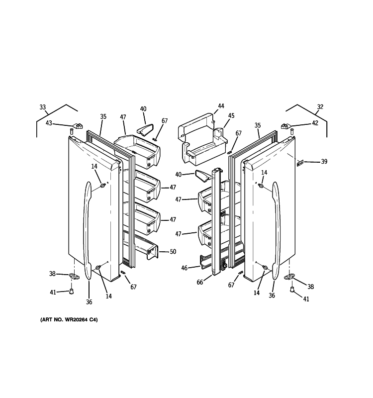 FRESH FOOD DOORS Diagram and Parts List for PGSS5NFXCSS  General Electric Refrigerator