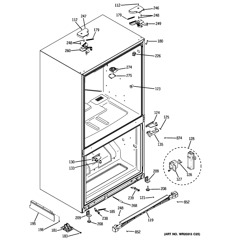 CASE PARTS Diagram and Parts List for PGSS5NFXCSS  General Electric Refrigerator