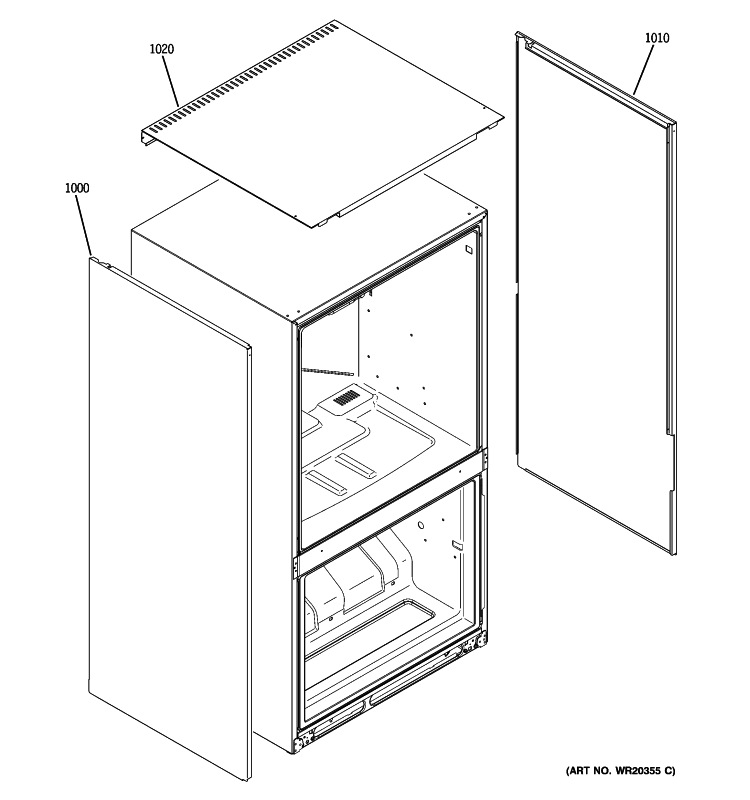 CLAD COMPONENTS Diagram and Parts List for ZFGB21HXCSS  General Electric Refrigerator