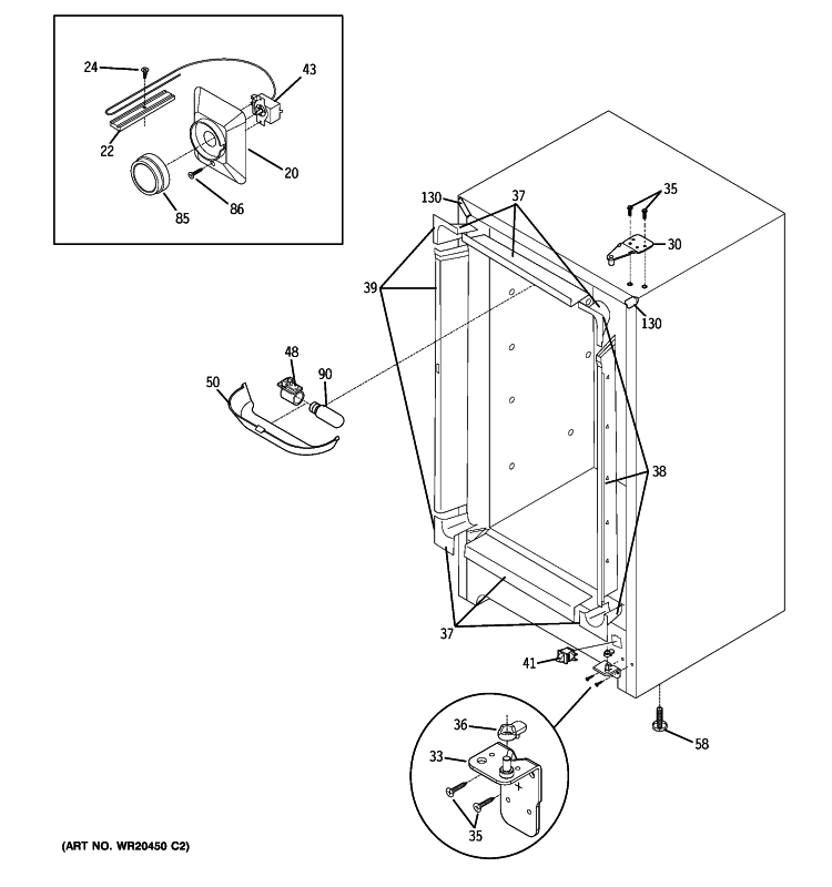 CABINET Diagram and Parts List for FUM13SVARWW  General Electric Freezer