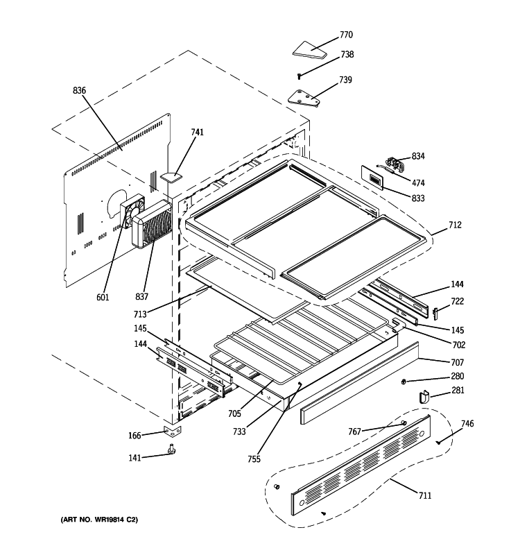 CABINET & SHELVES Diagram and Parts List for ZDBT240PBBS  General Electric Wine and Beverage Cooler
